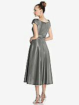 Rear View Thumbnail - Charcoal Gray Cap Sleeve Faux Wrap Satin Midi Dress with Pockets