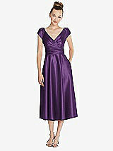 Front View Thumbnail - Majestic Cap Sleeve Faux Wrap Satin Midi Dress with Pockets