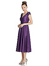 Side View Thumbnail - Majestic Cap Sleeve Faux Wrap Satin Midi Dress with Pockets