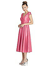 Side View Thumbnail - Punch Cap Sleeve Faux Wrap Satin Midi Dress with Pockets