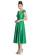 Side View Thumbnail - Pantone Emerald Cap Sleeve Faux Wrap Satin Midi Dress with Pockets