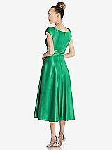 Rear View Thumbnail - Pantone Emerald Cap Sleeve Faux Wrap Satin Midi Dress with Pockets