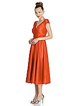 Side View Thumbnail - Tangerine Tango Cap Sleeve Faux Wrap Satin Midi Dress with Pockets