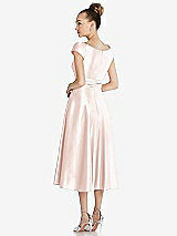 Rear View Thumbnail - Blush Cap Sleeve Faux Wrap Satin Midi Dress with Pockets