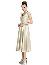 Side View Thumbnail - Champagne Cap Sleeve Faux Wrap Satin Midi Dress with Pockets