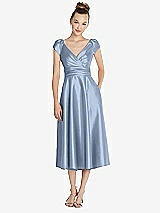 Front View Thumbnail - Cloudy Cap Sleeve Faux Wrap Satin Midi Dress with Pockets