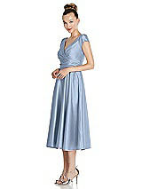 Side View Thumbnail - Cloudy Cap Sleeve Faux Wrap Satin Midi Dress with Pockets