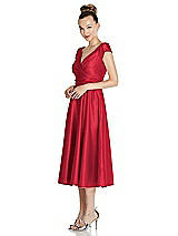 Side View Thumbnail - Flame Cap Sleeve Faux Wrap Satin Midi Dress with Pockets
