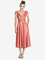 Front View Thumbnail - Ginger Cap Sleeve Faux Wrap Satin Midi Dress with Pockets