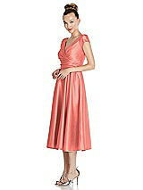 Side View Thumbnail - Ginger Cap Sleeve Faux Wrap Satin Midi Dress with Pockets