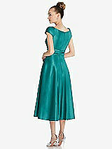 Rear View Thumbnail - Jade Cap Sleeve Faux Wrap Satin Midi Dress with Pockets