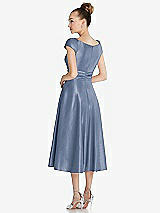 Rear View Thumbnail - Larkspur Blue Cap Sleeve Faux Wrap Satin Midi Dress with Pockets