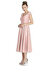 Side View Thumbnail - Rose - PANTONE Rose Quartz Cap Sleeve Faux Wrap Satin Midi Dress with Pockets