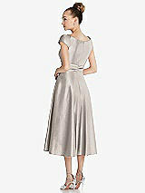 Rear View Thumbnail - Taupe Cap Sleeve Faux Wrap Satin Midi Dress with Pockets