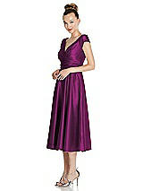 Side View Thumbnail - Wild Berry Cap Sleeve Faux Wrap Satin Midi Dress with Pockets