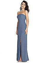 Side View Thumbnail - Larkspur Blue Strapless Scoop Back Maxi Dress with Front Slit