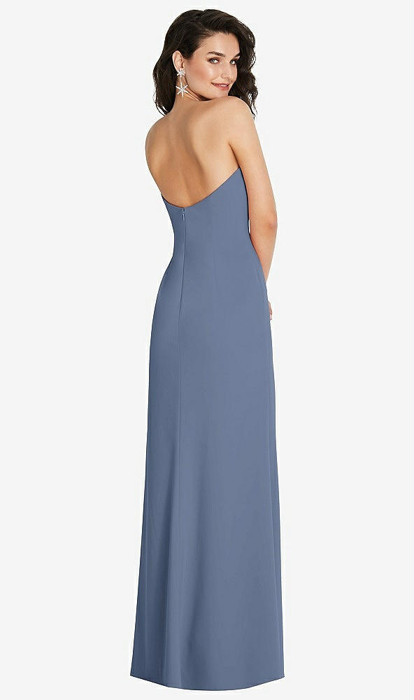 Back View - Larkspur Blue Strapless Scoop Back Maxi Dress with Front Slit