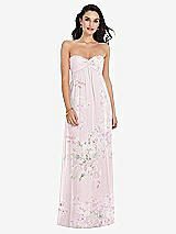 Front View Thumbnail - Watercolor Print Twist Shirred Strapless Empire Waist Gown with Optional Straps