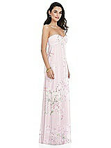 Side View Thumbnail - Watercolor Print Twist Shirred Strapless Empire Waist Gown with Optional Straps