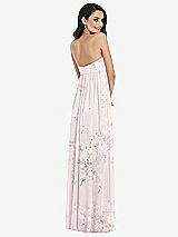 Rear View Thumbnail - Watercolor Print Twist Shirred Strapless Empire Waist Gown with Optional Straps