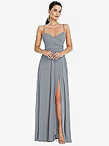 Front View Thumbnail - Platinum Adjustable Strap Wrap Bodice Maxi Dress with Front Slit 