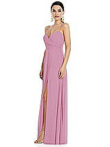 Side View Thumbnail - Powder Pink Adjustable Strap Wrap Bodice Maxi Dress with Front Slit 