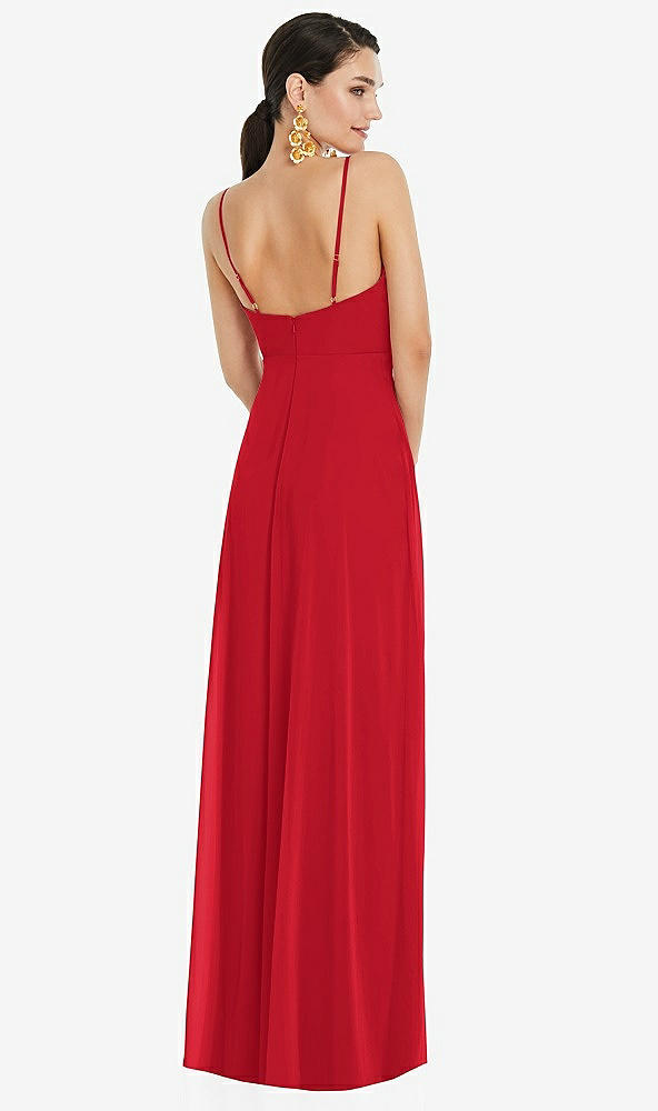Back View - Parisian Red Adjustable Strap Wrap Bodice Maxi Dress with Front Slit 