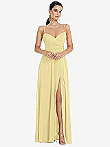Front View Thumbnail - Pale Yellow Adjustable Strap Wrap Bodice Maxi Dress with Front Slit 