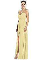 Side View Thumbnail - Pale Yellow Adjustable Strap Wrap Bodice Maxi Dress with Front Slit 