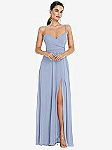 Front View Thumbnail - Sky Blue Adjustable Strap Wrap Bodice Maxi Dress with Front Slit 