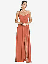 Front View Thumbnail - Terracotta Copper Adjustable Strap Wrap Bodice Maxi Dress with Front Slit 