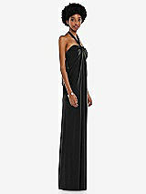 Side View Thumbnail - Black Draped Satin Grecian Column Gown with Convertible Straps