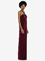 Side View Thumbnail - Cabernet Draped Satin Grecian Column Gown with Convertible Straps