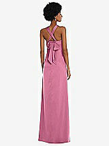 Alt View 2 Thumbnail - Orchid Pink Draped Satin Grecian Column Gown with Convertible Straps