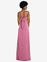 Alt View 3 Thumbnail - Orchid Pink Draped Satin Grecian Column Gown with Convertible Straps