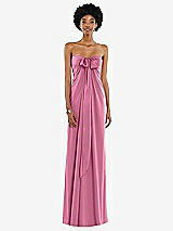 Alt View 4 Thumbnail - Orchid Pink Draped Satin Grecian Column Gown with Convertible Straps