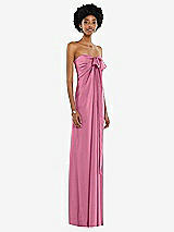 Alt View 5 Thumbnail - Orchid Pink Draped Satin Grecian Column Gown with Convertible Straps
