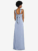 Alt View 3 Thumbnail - Sky Blue Draped Satin Grecian Column Gown with Convertible Straps