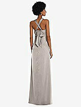 Alt View 2 Thumbnail - Taupe Draped Satin Grecian Column Gown with Convertible Straps