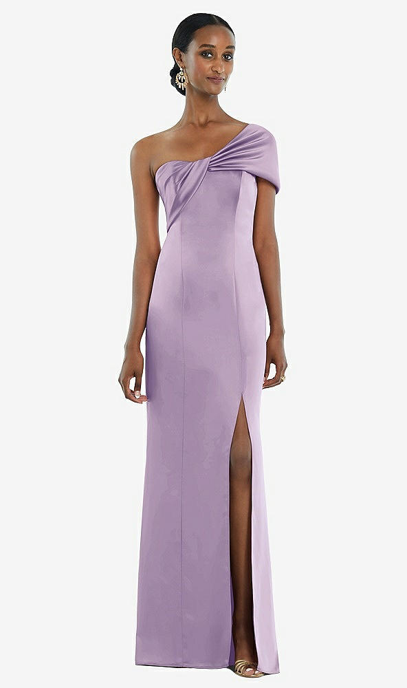 Front View - Pale Purple Twist Cuff One-Shoulder Princess Line Trumpet Gown