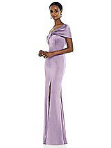 Side View Thumbnail - Pale Purple Twist Cuff One-Shoulder Princess Line Trumpet Gown