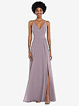 Front View Thumbnail - Lilac Dusk Faux Wrap Criss Cross Back Maxi Dress with Adjustable Straps