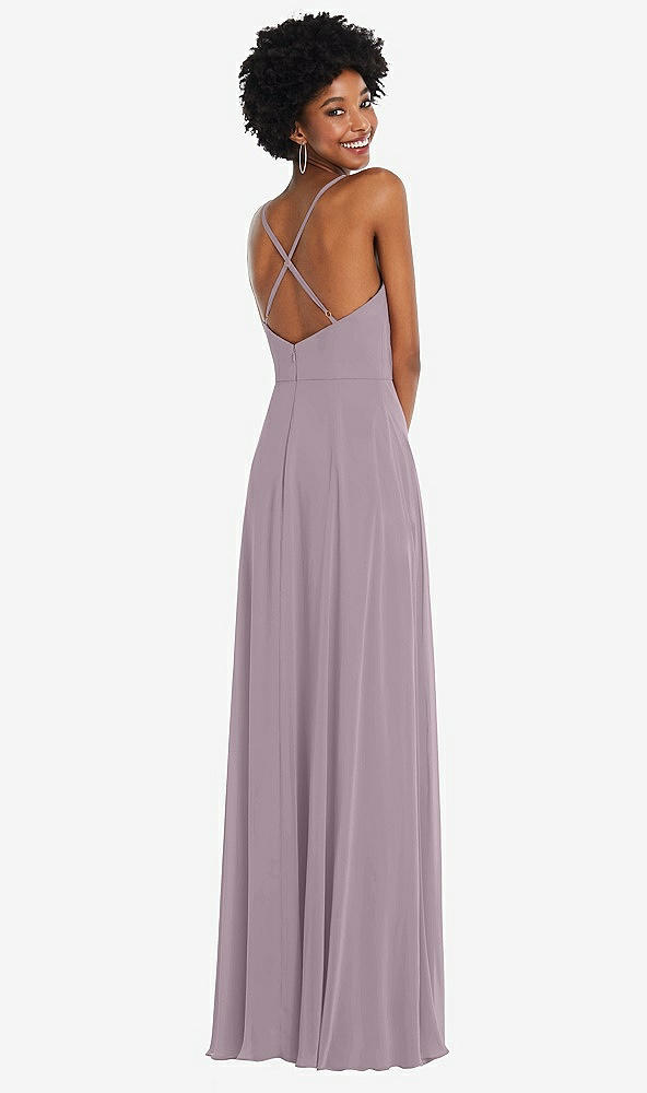 Back View - Lilac Dusk Faux Wrap Criss Cross Back Maxi Dress with Adjustable Straps