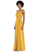 Side View Thumbnail - NYC Yellow Faux Wrap Criss Cross Back Maxi Dress with Adjustable Straps