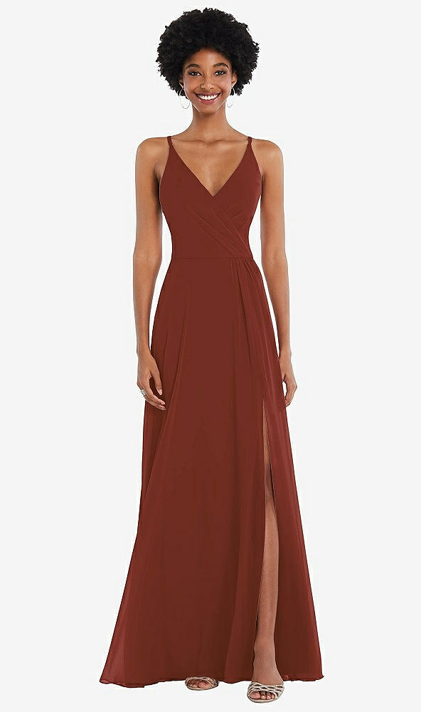 Front View - Auburn Moon Faux Wrap Criss Cross Back Maxi Dress with Adjustable Straps