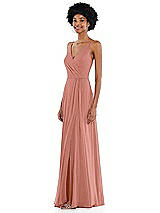Side View Thumbnail - Desert Rose Faux Wrap Criss Cross Back Maxi Dress with Adjustable Straps