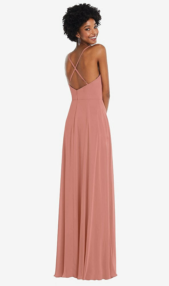 Back View - Desert Rose Faux Wrap Criss Cross Back Maxi Dress with Adjustable Straps