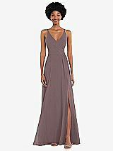 Front View Thumbnail - French Truffle Faux Wrap Criss Cross Back Maxi Dress with Adjustable Straps