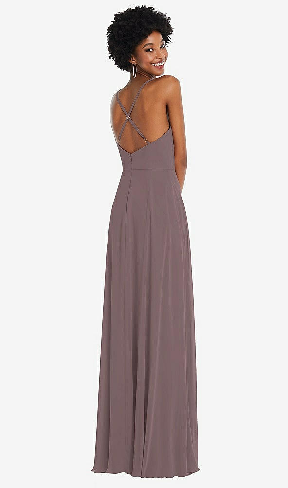 Back View - French Truffle Faux Wrap Criss Cross Back Maxi Dress with Adjustable Straps