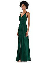 Side View Thumbnail - Hunter Green Faux Wrap Criss Cross Back Maxi Dress with Adjustable Straps